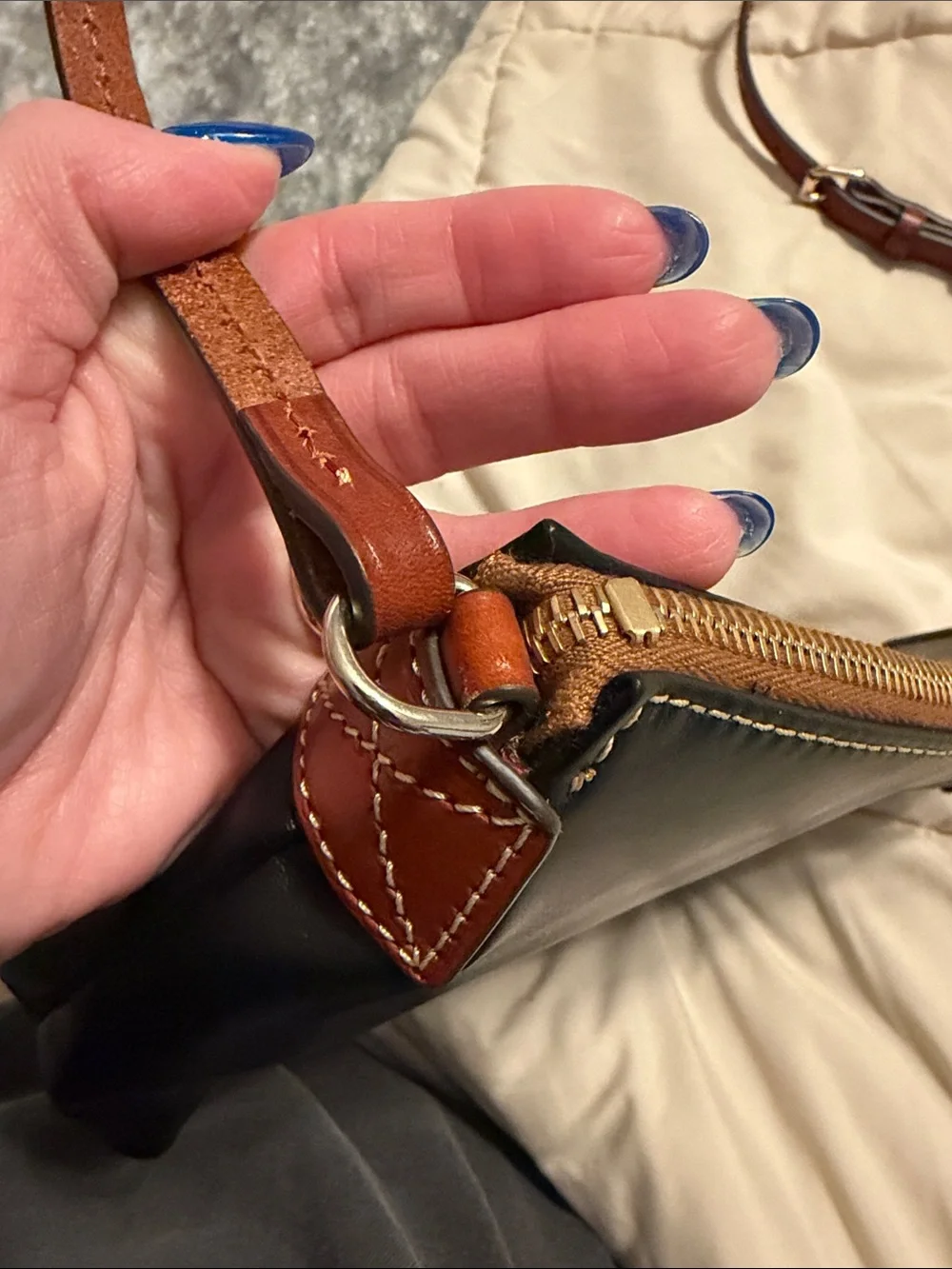 Dooney & Bourke Black Leather Crossbody with Brown Trim